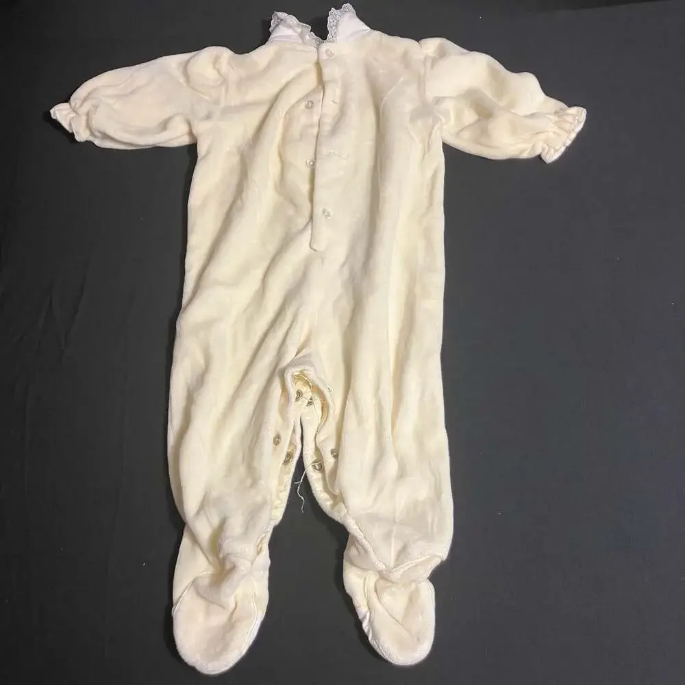 Vintage Yellow Velour Baby Footed Sleeper with Embroidered Easter Bunnies